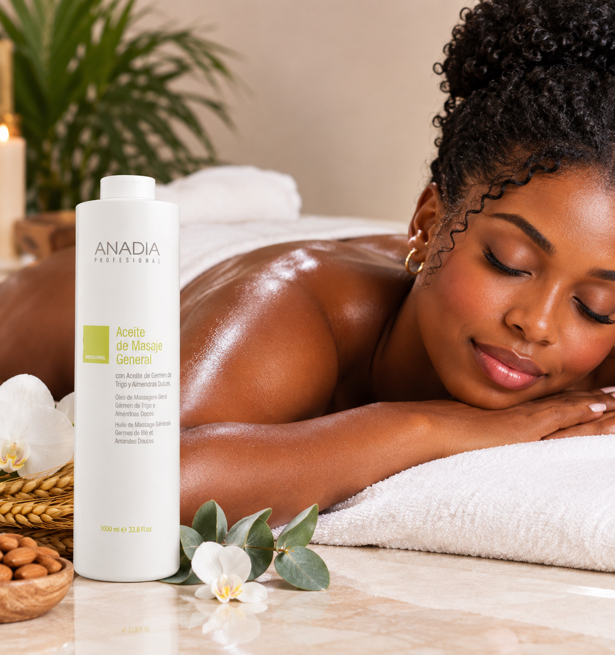 Huile de Massage Générale Anadia aux Extraits de Germe de Blé et d'Amande Douce - 1000ml